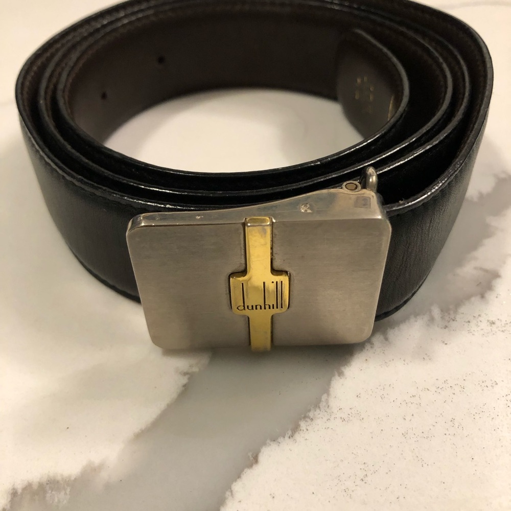 Dunhill Black/Brown Reversible Leather Belt with Dual-Tone Buckle Marked 105/42